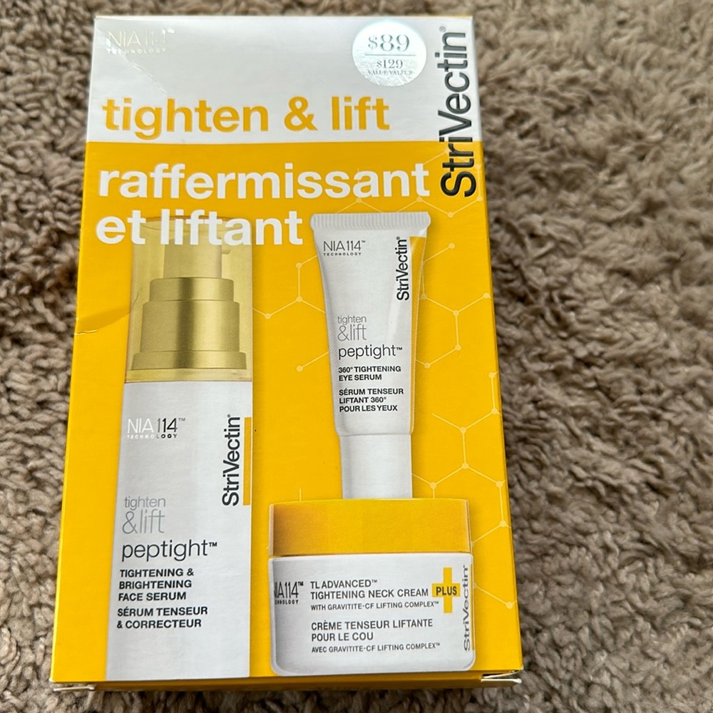 NWT Strivectin tighten and lift face serum neck cream eye serum trio pack .$139